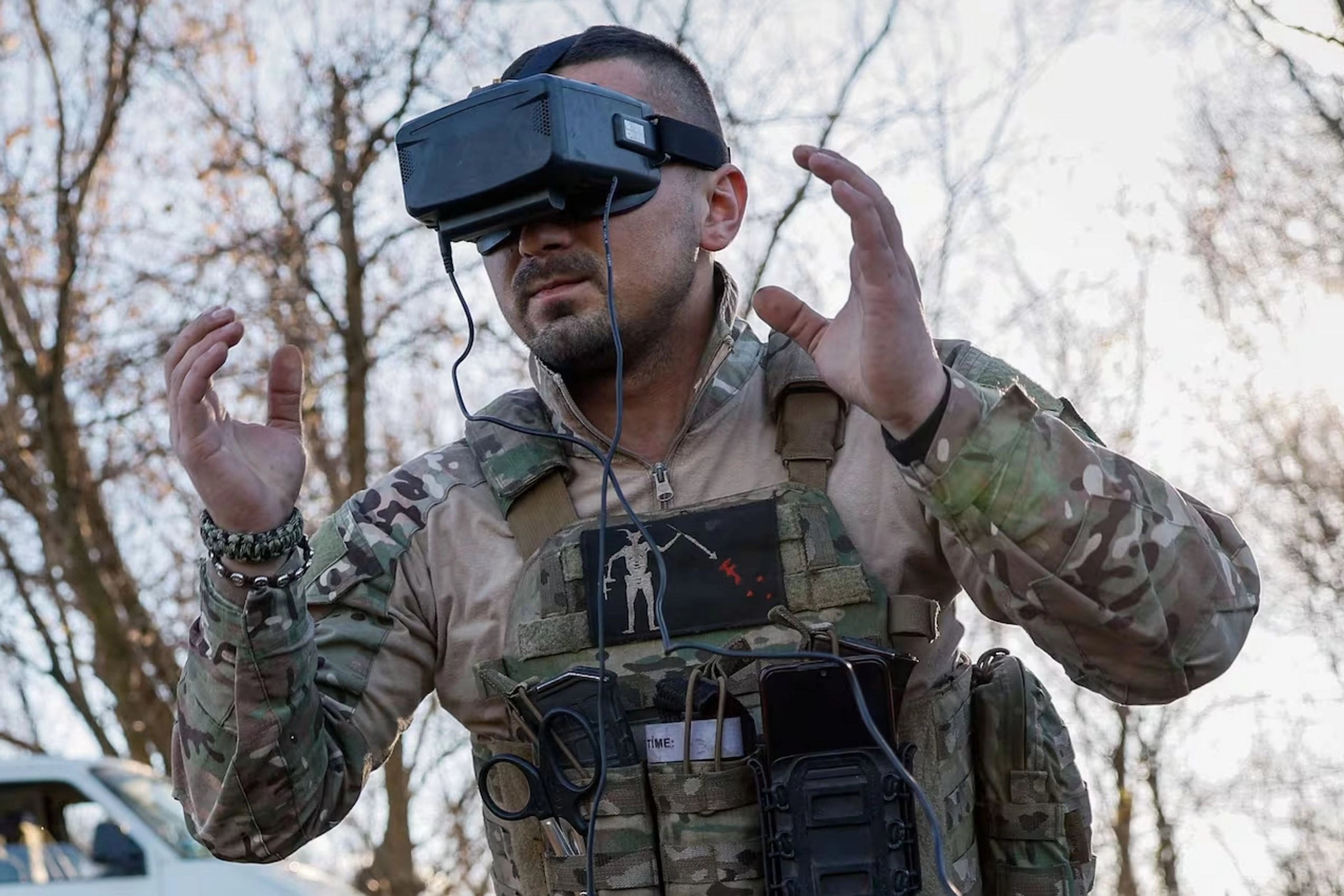 The operator of an FPV drone in action  Alina Smutko / Reuters