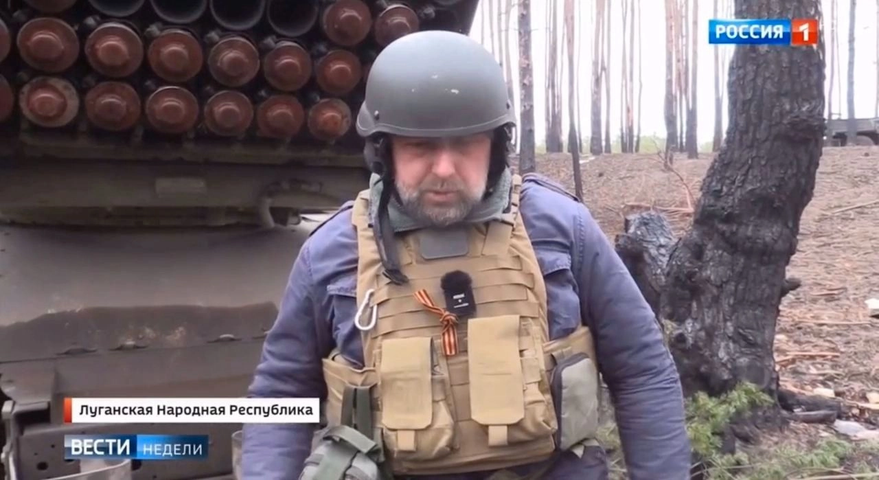 Sergey Zenin pictured in a Rossiya-1 broadcast from Russian-occupied Luhansk.