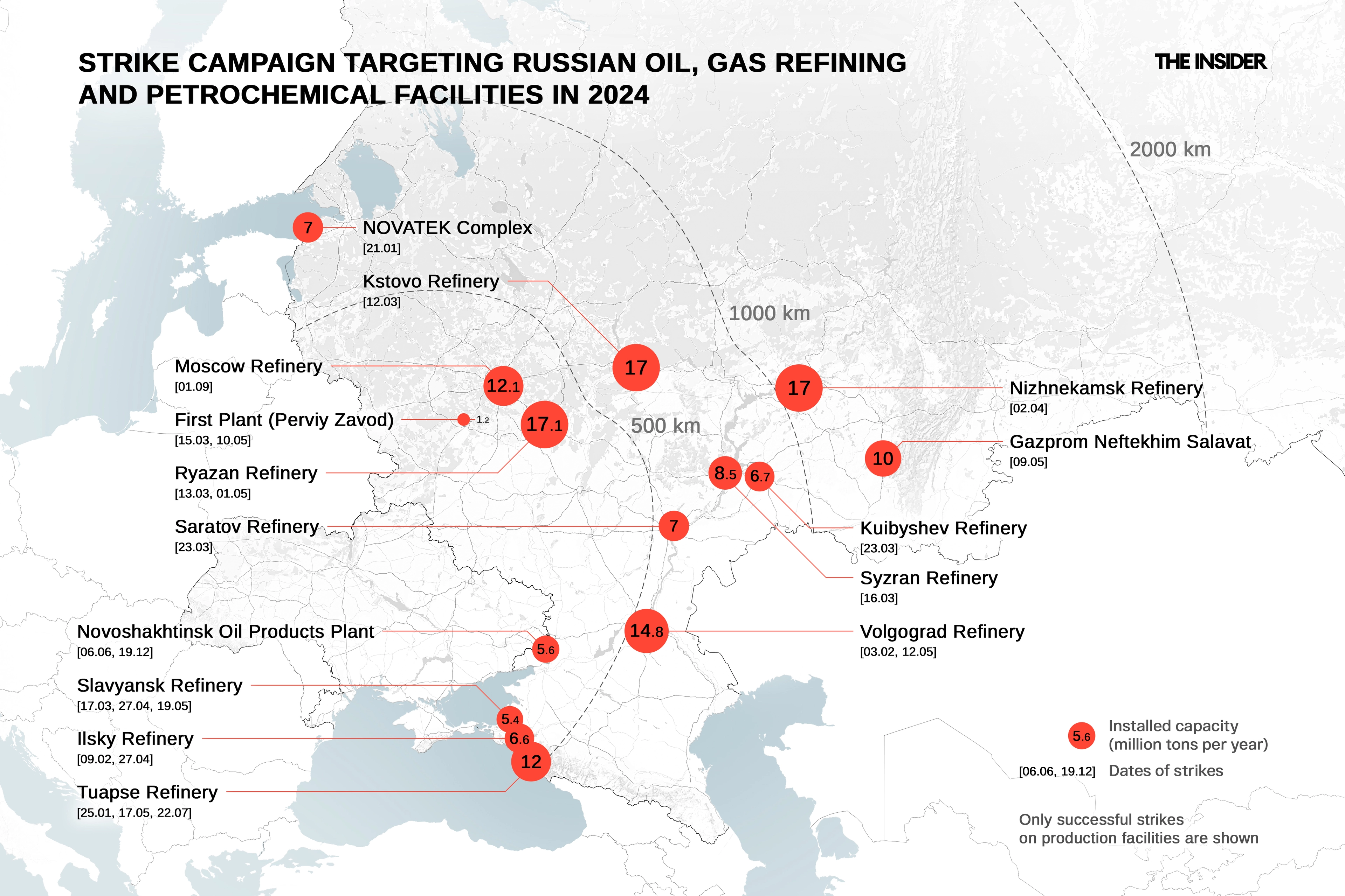 Ukraine's campaign of strikes targeting Russian oil, gas refining and petrochemical facilities in 2024