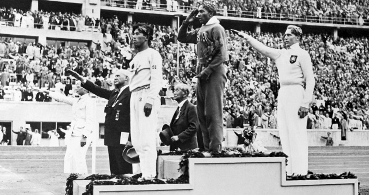 Athletes at the Berlin Olympics doing the Nazi salute 