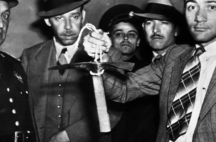 Mexican police display the ice axe used by Ramon Mercader to kill Leon Trotsky. Photo: AP