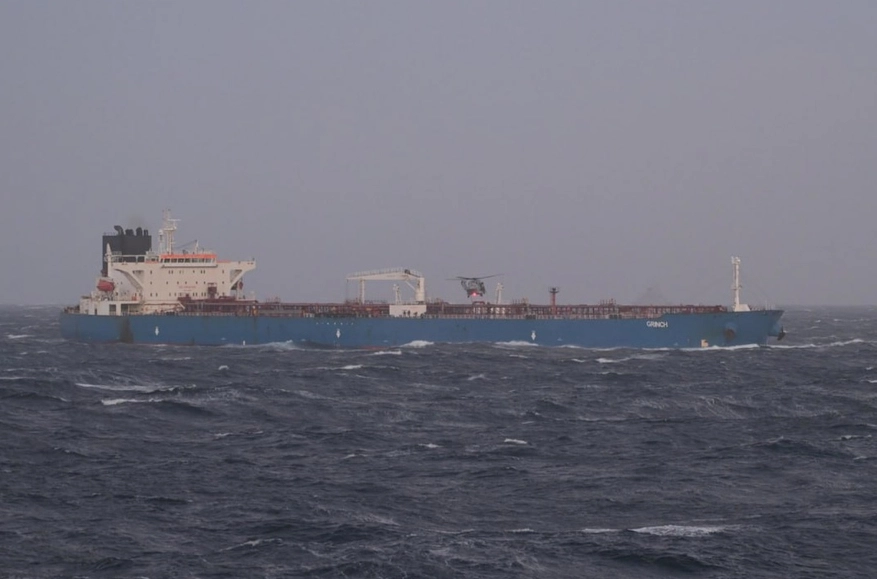 The tanker Grinch was intercepted by the French Navy in the Mediterranean Sea on Jan. 22. Photo: French Joint Staff (@FrenchForces / X)