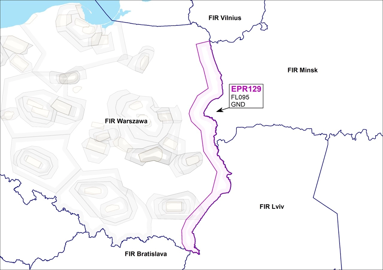 Map of the no-fly zone imposed along Poland's eastern border with Belarus and Ukraine. Image: @DowOperSZ / X (Twitter)